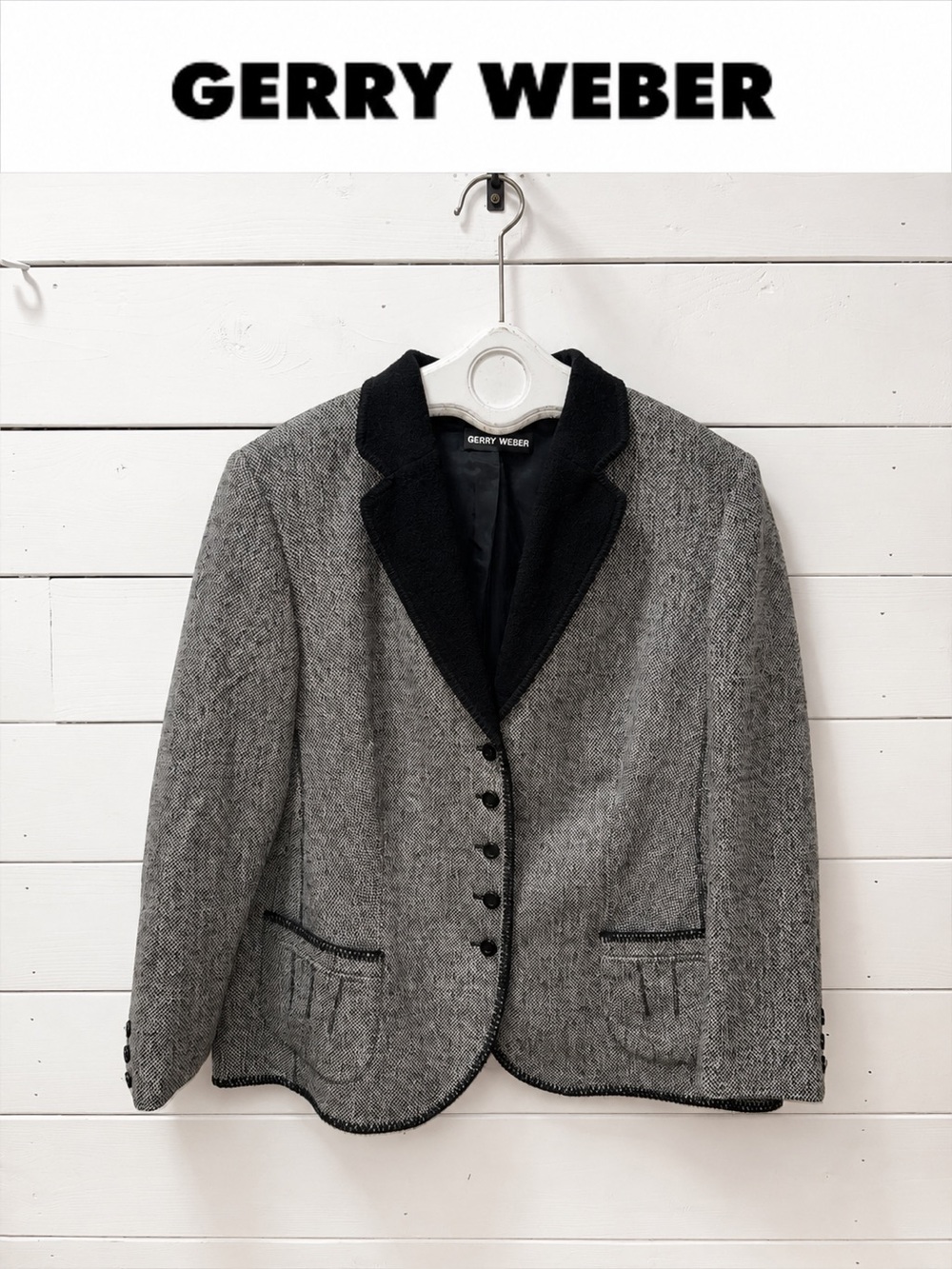 Gerry Weber Wool Blend Tweed Blazer Black & Grey Size 18 NWOT
